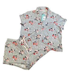 SEEING STARS Grey Floral Print Drawstring Shorts And Shirt Pajama Set 2X